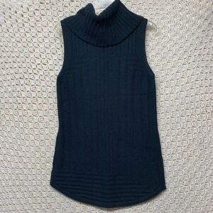 Tahari Sweater Sleeveless Sz‎ M Green Turtle Neck Top 70%Wool 30%Yak Hair
